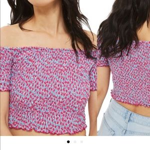Topshop Bardot Floral Shirred Top